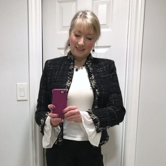 Pretty Vintage Nipon Boutique Jacket in Black/White Plaid with Silk Fringe Trim - Picture 10 of 12